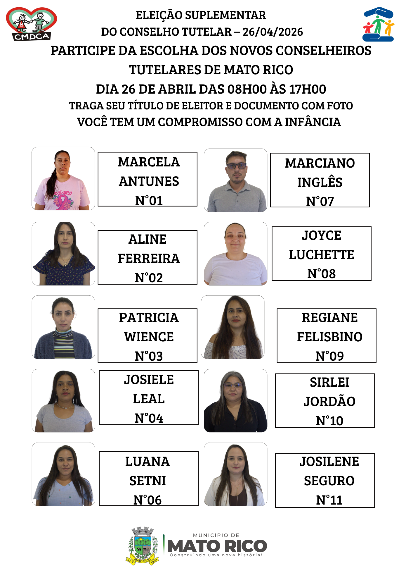 Eleição Suplementar do Conselho Tutelar de Mato Rico acontece no dia 26 de abril
